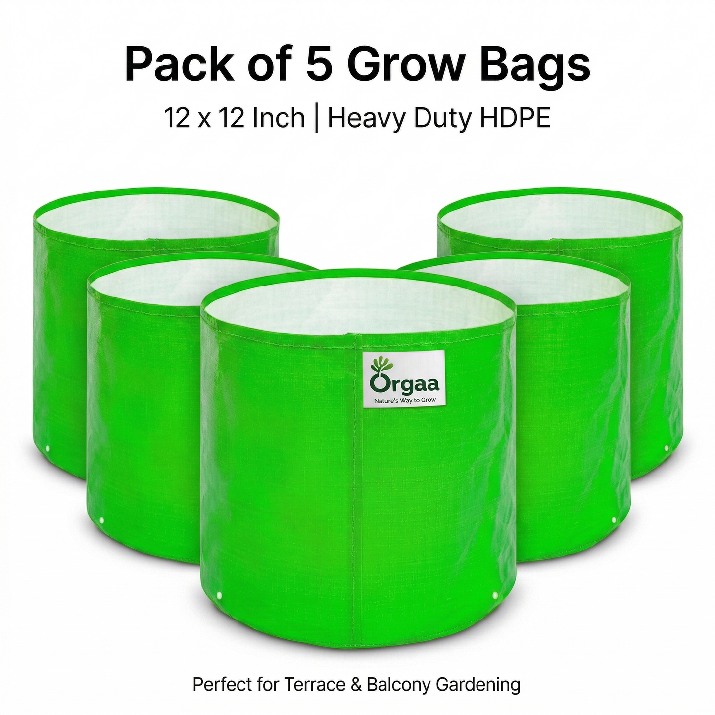 Orgaa HDPE Grow Bags 12x12 Inch (260 GSM) | Heavy Duty Plant Pots for Terrace Gardening