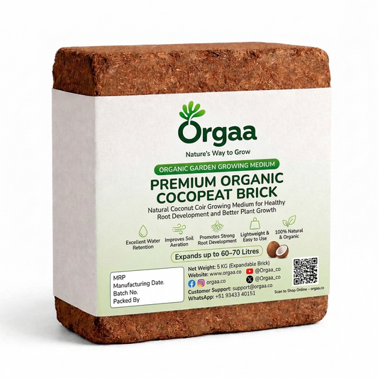 Orgaa Premium Organic Cocopeat Brick 5 KG – Expands to 60-70 Litres | Natural Coconut Coir
