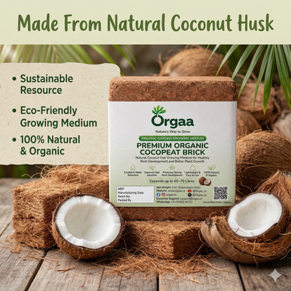 Orgaa Premium Organic Cocopeat Brick 5 KG – Expands to 60-70 Litres | Natural Coconut Coir